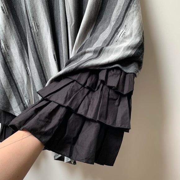 Simon Chang Grey Striped Maxi Skirt with Ribbons and Ruffles - Picture 2 of 5